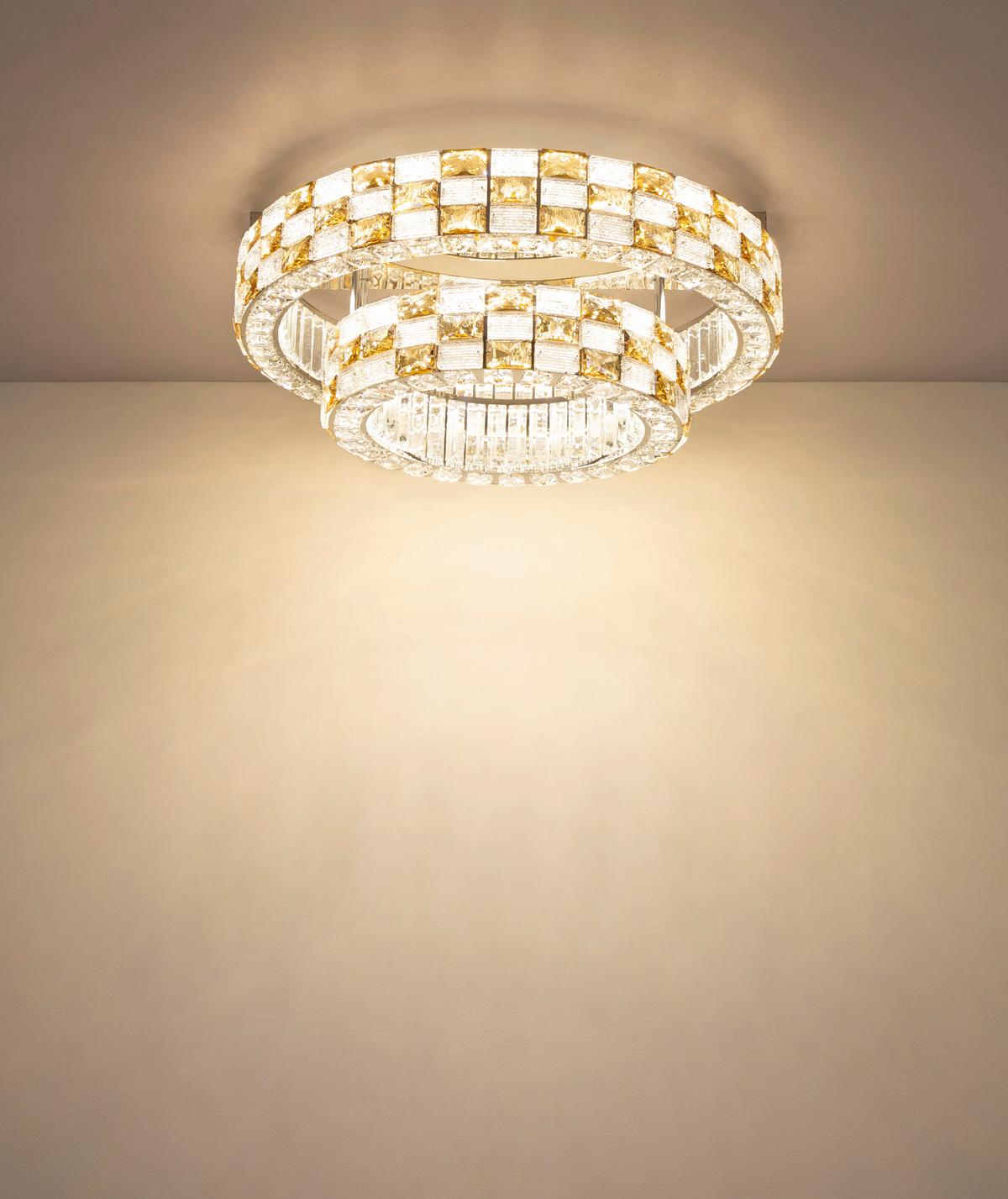 Led Stropna Svjetiljka Lidia - prozirno/boje kroma, Design, staklo/metal (61/24,5cm) - Globo