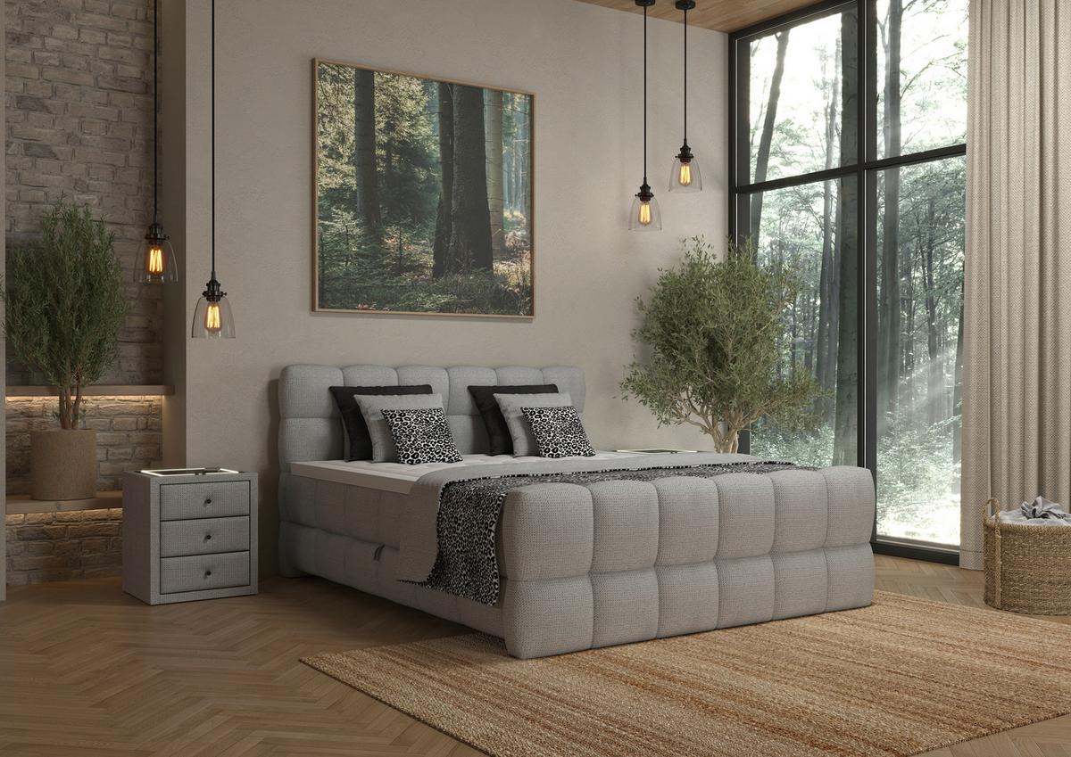 Boxspring Krevet Brisbane - svijetlo siva/crna, Trend, drvni materijal/drvo (180/200cm) - Premium Living