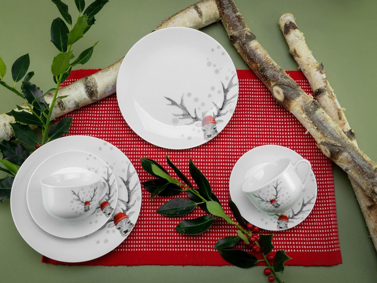 Kombinirani Servis Christmas Reindeer, 18-Delni - večbarvno, Basics, keramika