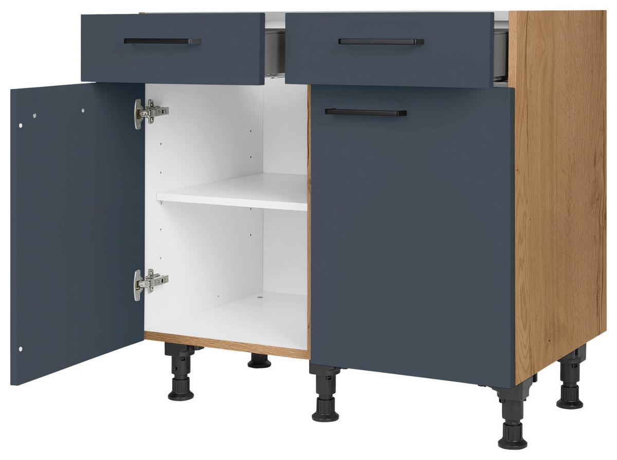 Schubkastenunterschrank Easytouch Blau - Blau/Eichefarben, MODERN, Holzwerkstoff/Metall (90/87/56cm) - Nobilia