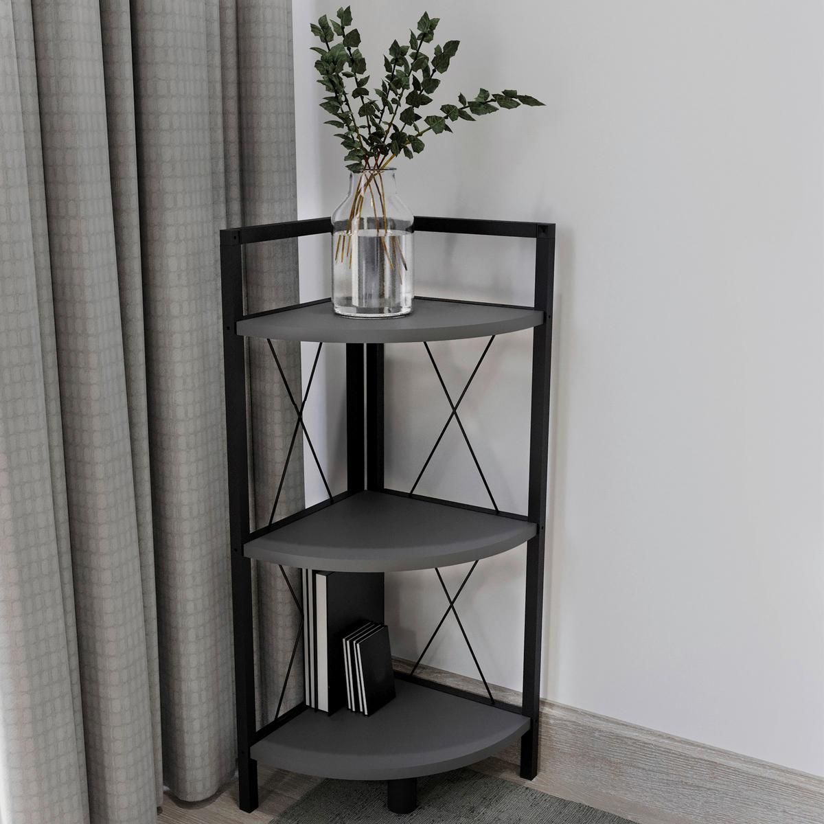 Eckregal INSASI Anthrazit ca. 34x87x34 cm - Anthrazit/Schwarz, Design, Holzwerkstoff/Metall (34/87/34cm) - MID.YOU