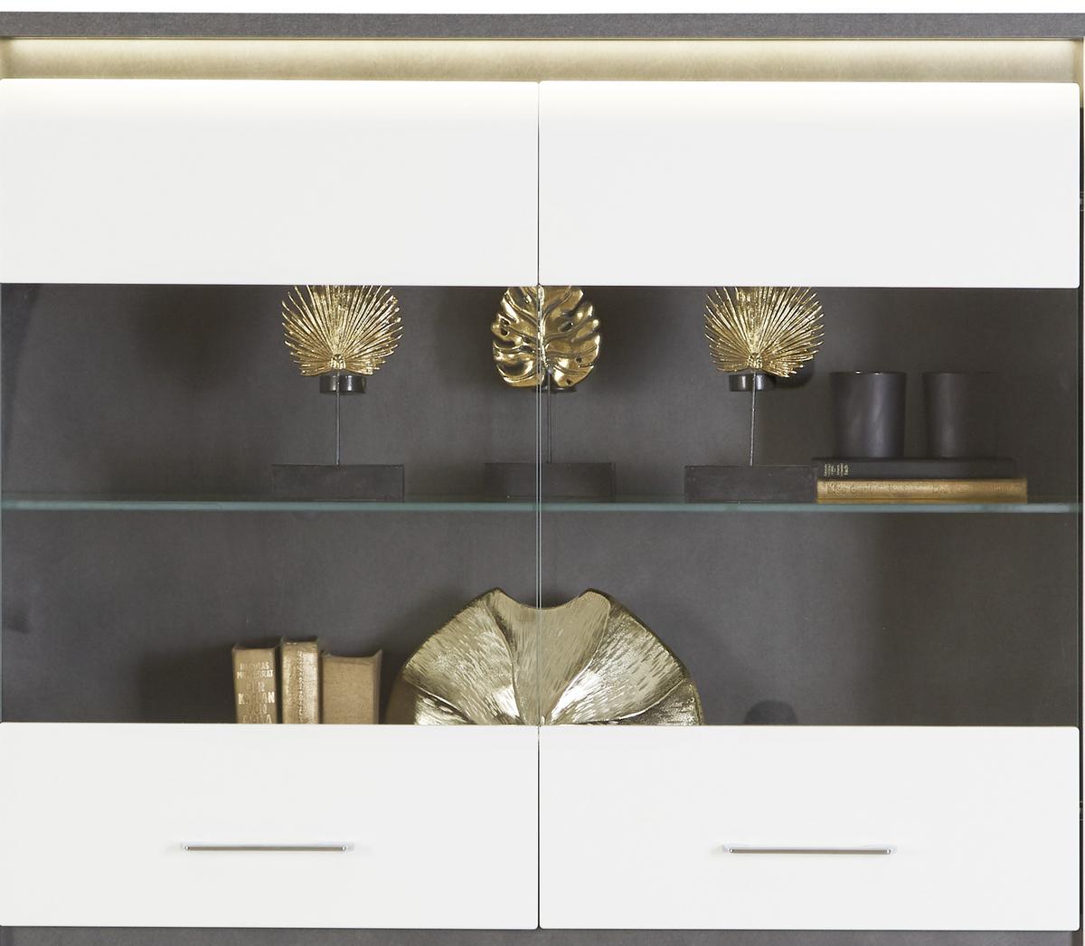 Vitrină Alassio - alb/culoare lemn stejar, Modern, sticlă/material pe bază de lemn (109/163/38cm) - Modern Living