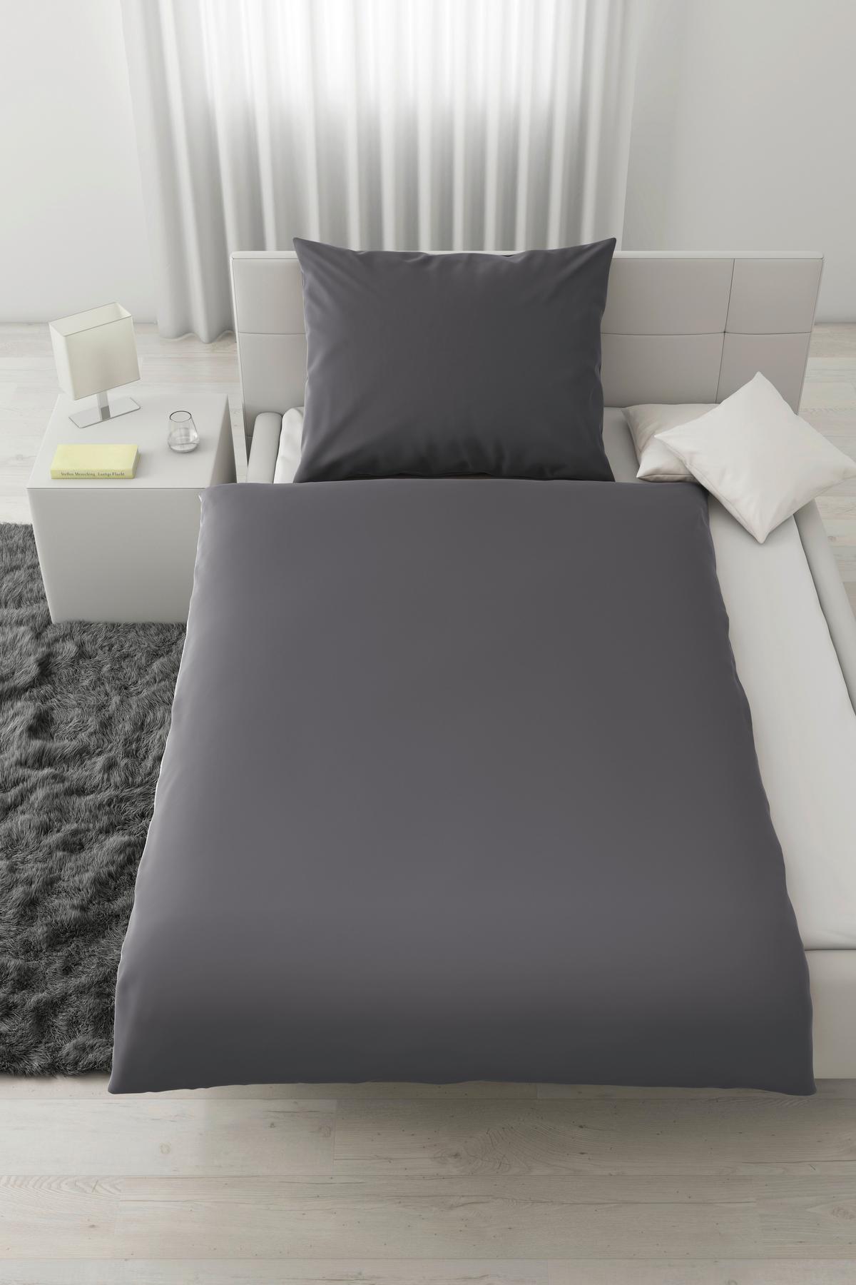 Bettwäsche Bio-Sophia Uni Anthrazit ca. 140x200cm - Anthrazit, Natur, Textil (140/200cm) - ecoTree