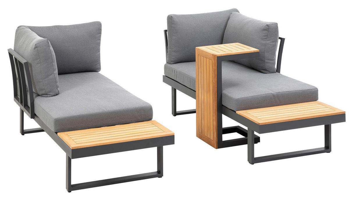 Loungegarnitur 3-tlg. Samara Holz/Metall/Textil mit Kissen - Anthrazit/Grau, Basics, Holz/Textil (253/70/175cm) - Gardenson