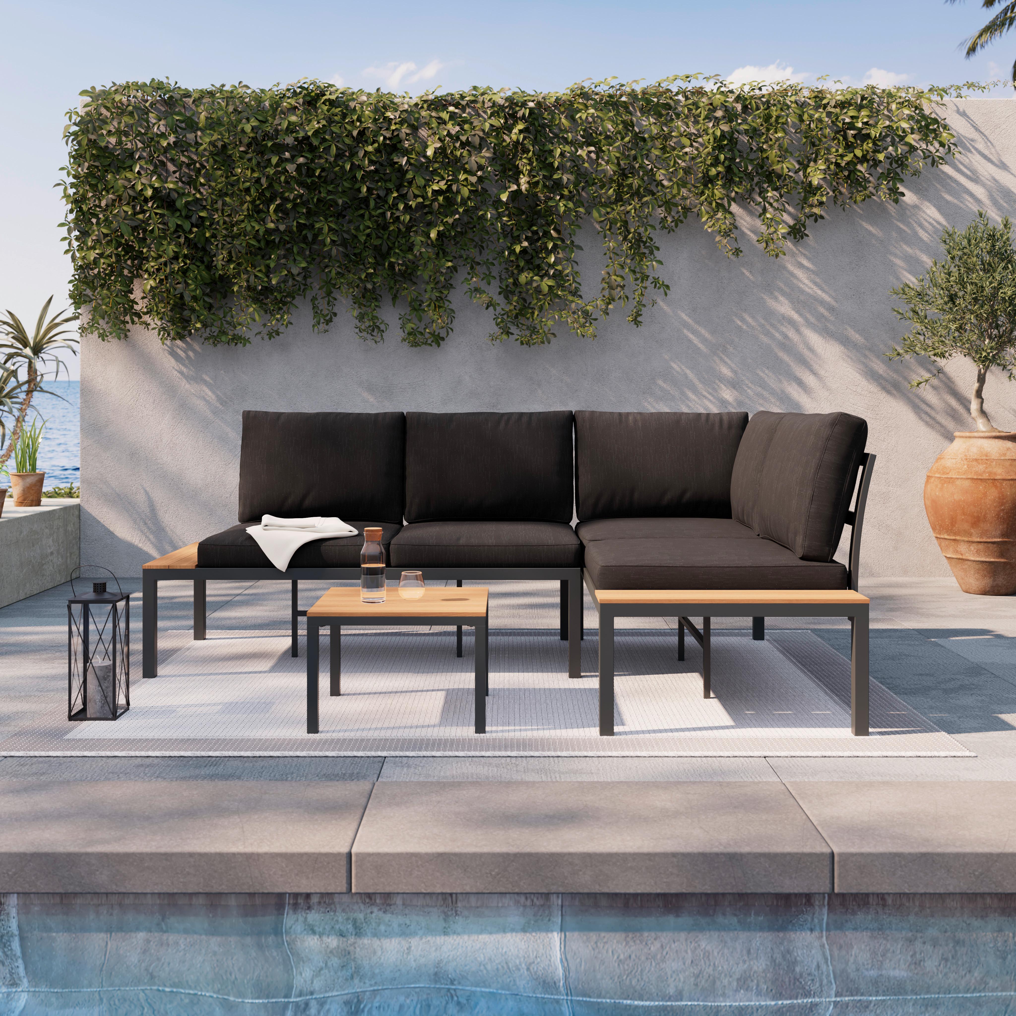 Loungegarnitur-Set Arianna Schwarz Metall/Outdoorstoff - Schwarz, MODERN, Kunststoff/Textil (146/76/75cm) - Bessagi Garden