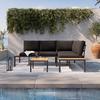 Loungegarnitur-Set Arianna Schwarz Metall/Outdoorstoff - Schwarz, MODERN, Kunststoff/Textil (146/76/75cm) - Bessagi Garden