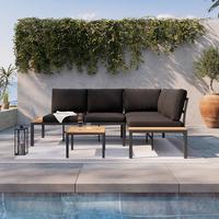 Loungegarnitur-Set Arianna Schwarz Metall/Outdoorstoff - Schwarz, MODERN, Kunststoff/Textil (146/76/75cm) - Bessagi Garden