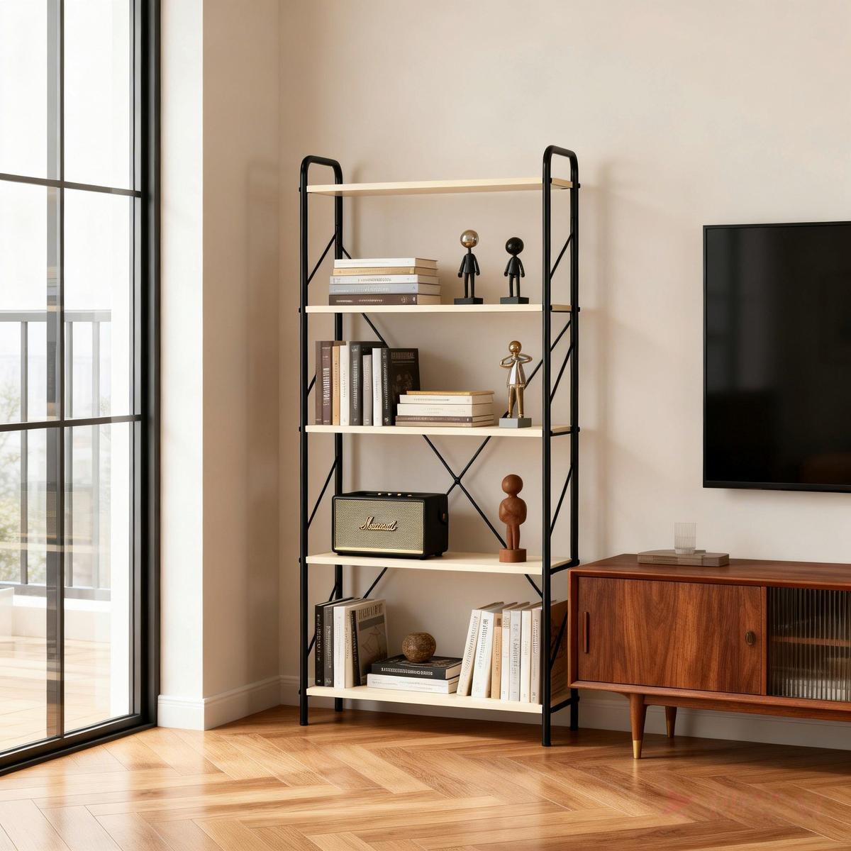 Polica Tom - kašmir/crna, Moderno, drvni materijal/metal (63.2/125/30cm) - Modern Living