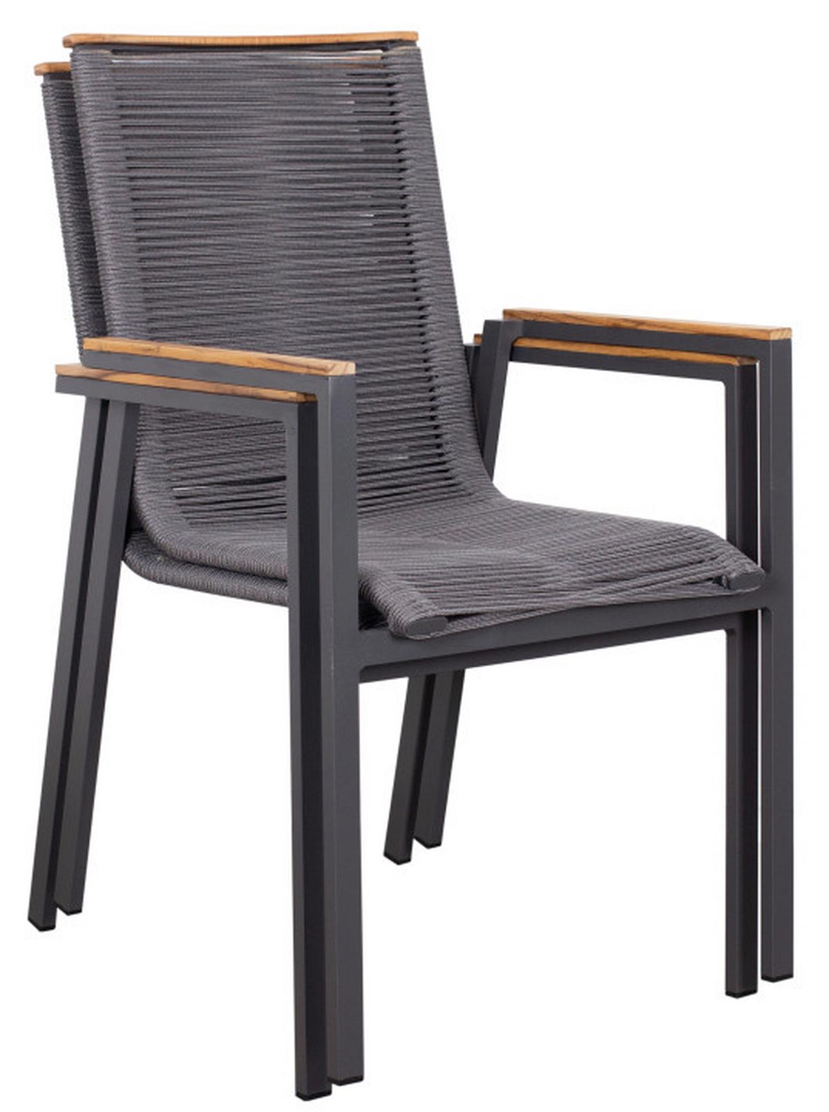 Gartensessel Montana Grau/Teak stapelbar - Grau, Basics, Holz/Kunststoff (55/87/66cm) - Gardenson