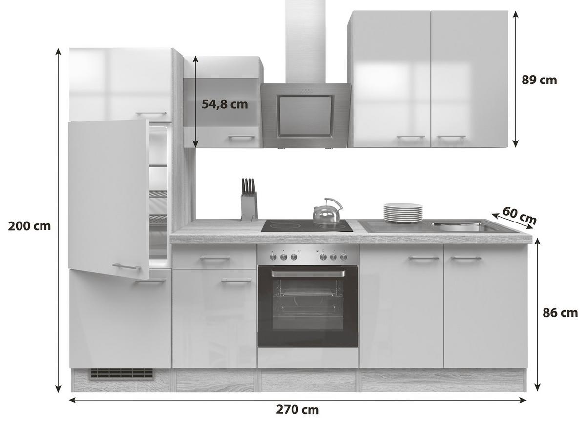 Küchenblock Nepal Kaschmir/Sonoma Eiche - Kaschmir/Edelstahlfarben, MODERN, Glas/Holzwerkstoff (270cm) - FlexWell