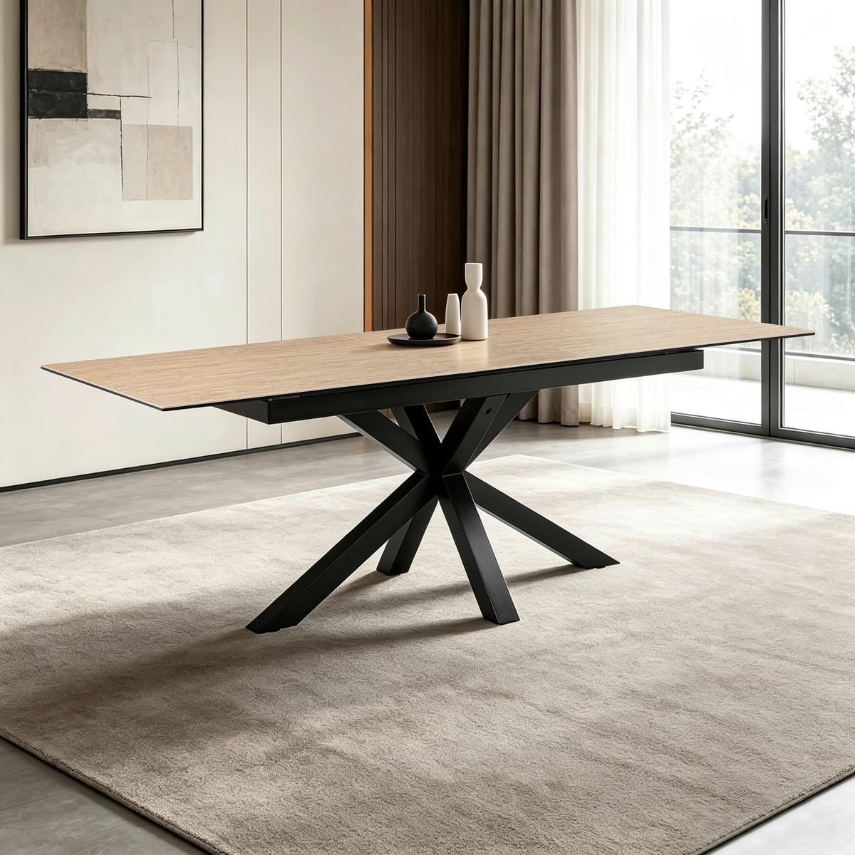 Raztegljiva Miza Lotus, Bež, 168-210x90 - črna/bež, Moderno, kovina/steklo (168-210/90/76cm) - MID.YOU