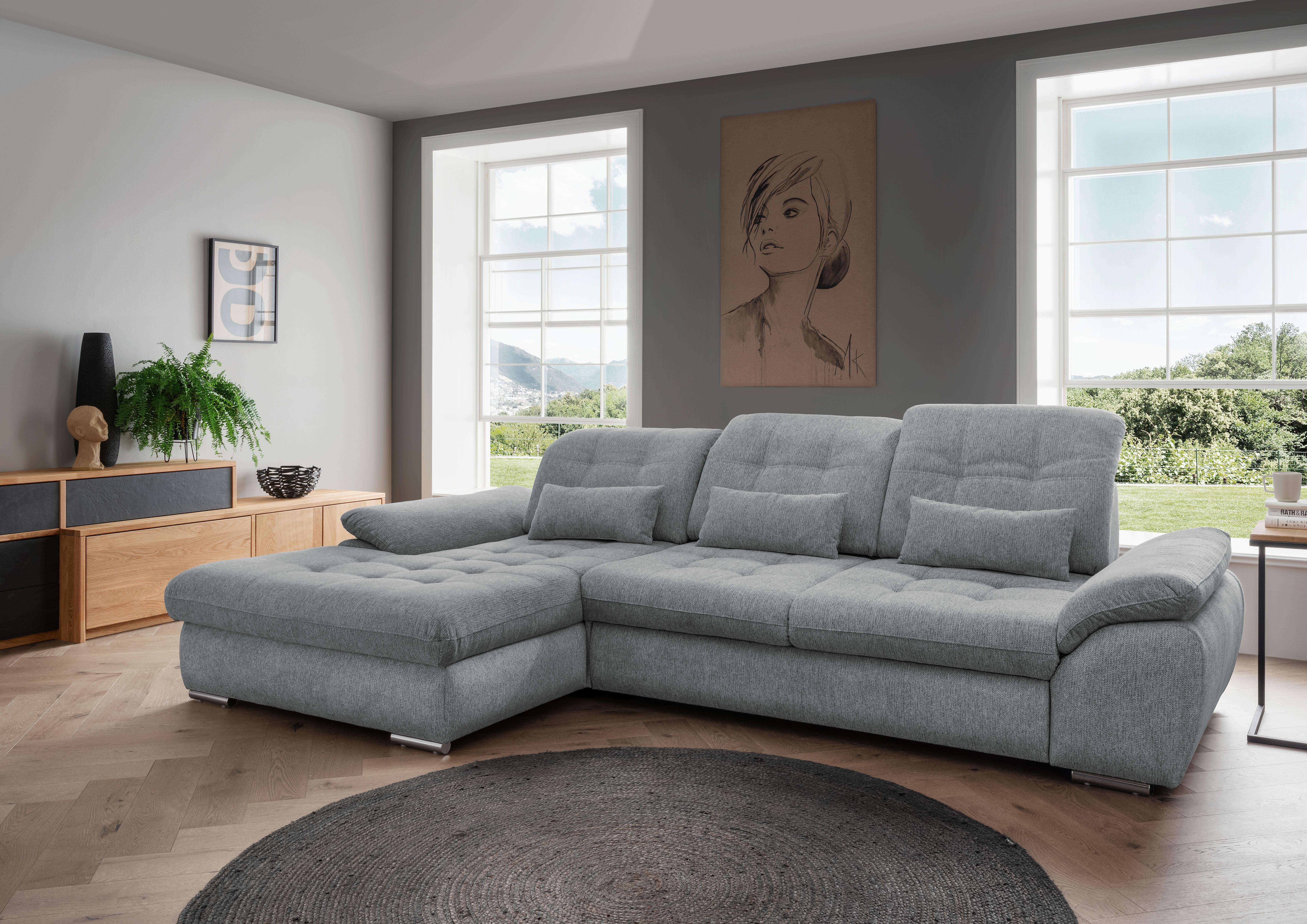Ecksofa Rigatti mit Bettkasten ca. 184x314 cm Silberfarben - Chromfarben/Anthrazit, MODERN, Textil/Metall (184/314cm) - Livetastic