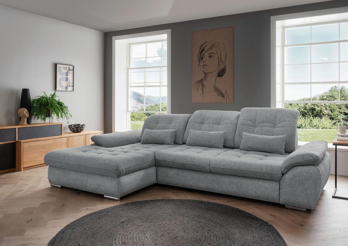 Ecksofa Rigatti mit Bettkasten ca. 184x314 cm Silberfarben - Chromfarben/Anthrazit, MODERN, Textil/Metall (184/314cm) - Livetastic