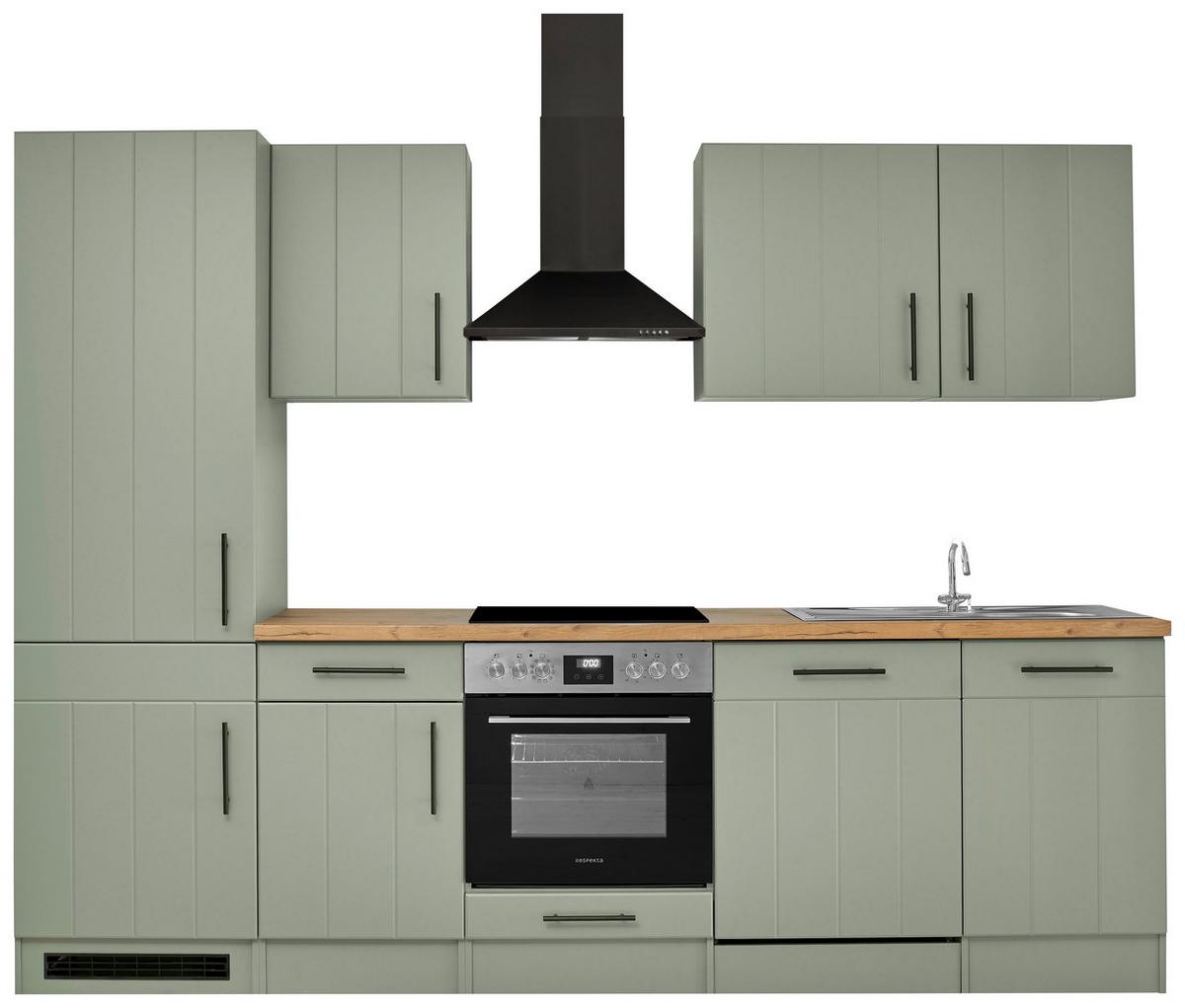 Küchenblock Anton m. Geräte Wildeiche/Schilfgrün - Schilfgrün/Wildeiche, Trend, Holzwerkstoff/Metall (280cm) - Respekta