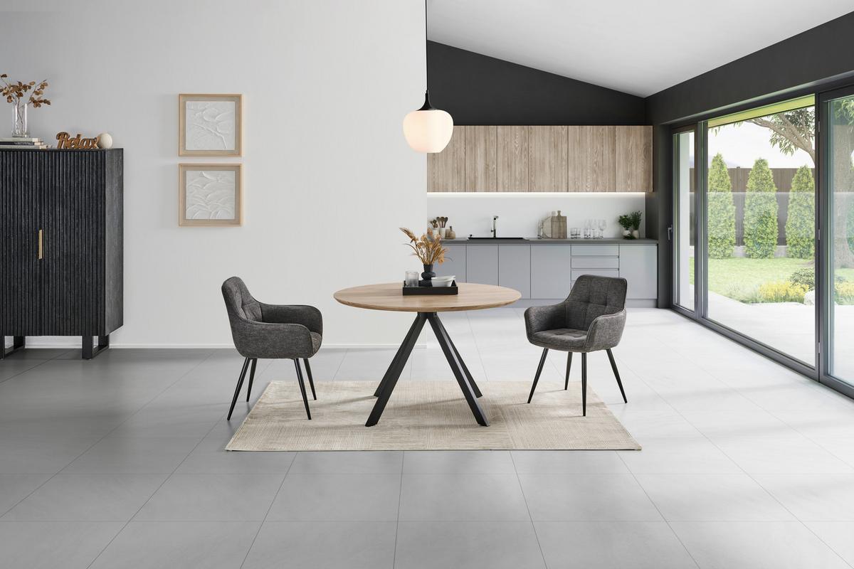 Jedilna Miza Leeds, Ø 120cm - črna/naravne barve, Trendi, kovina/leseni material (120/76/120cm) - Livetastic