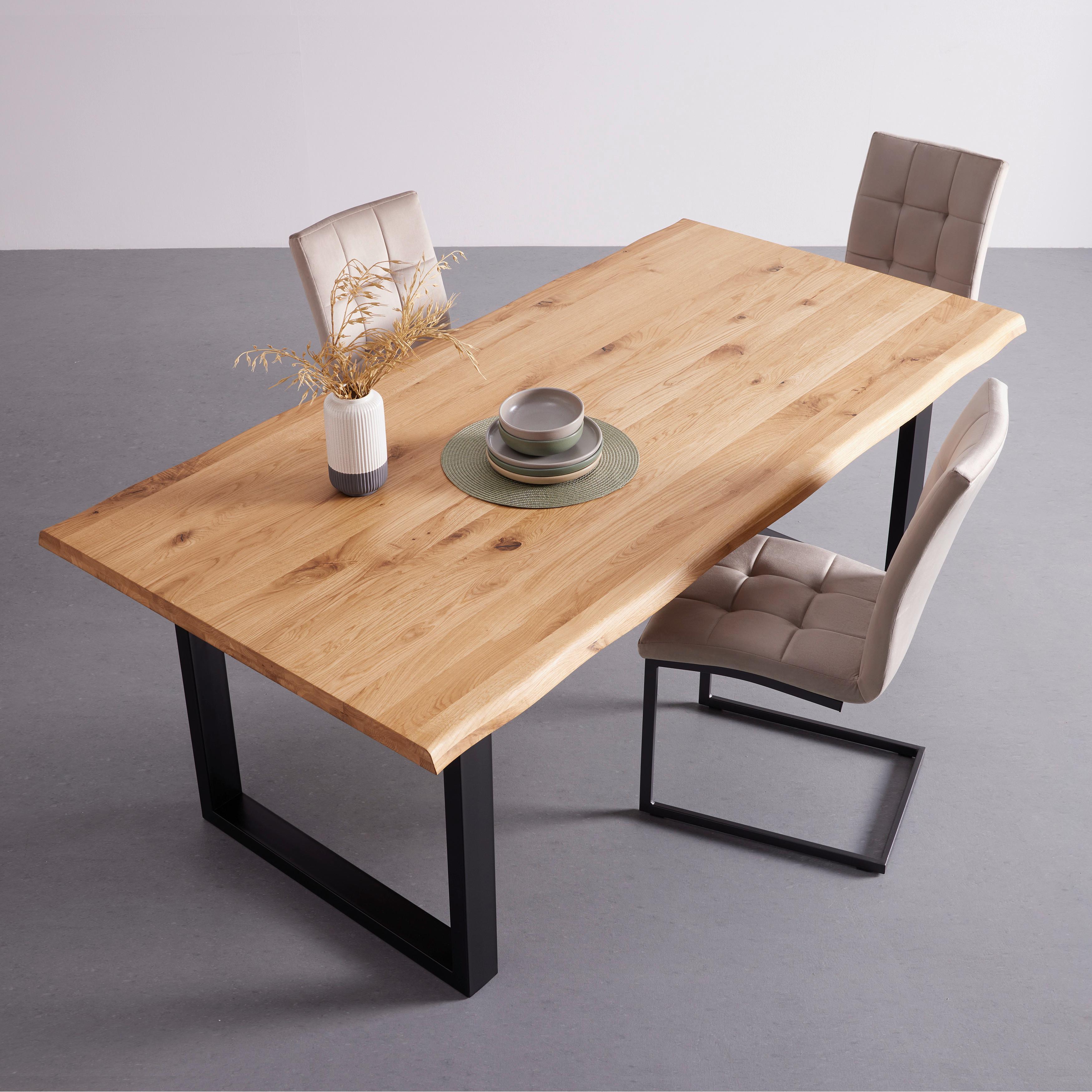 Esstisch Yola massiv ca. 200x75x100 cm - Wildeiche/Schwarz, Modern, Holz/Metall (200/100/75cm) - Bessagi Home