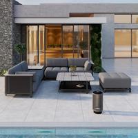 Loungegarnitur Mara Dunkelgrau Metall/Outdoorstoff +Abdeckung - Dunkelgrau/Schwarz, MODERN, Kunststoff/Textil (186/61/76,5cm) - Bessagi Garden