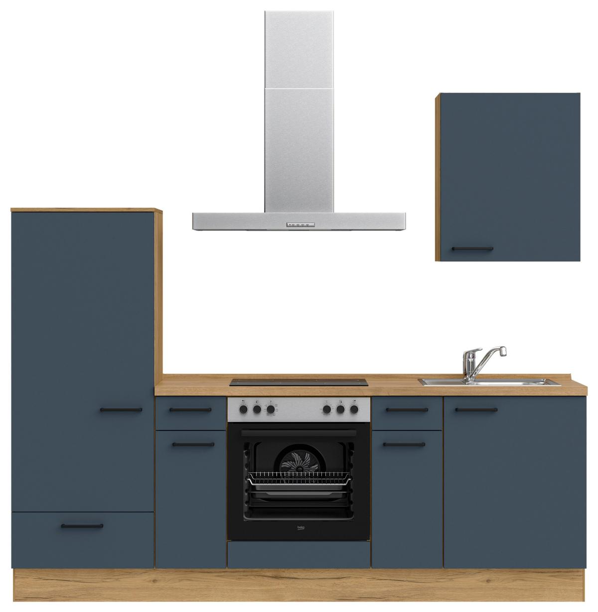 Küchenblock Easytouch Low m. Geräten Dunkelblau - Eichefarben/Schwarz, MODERN, Holzwerkstoff/Metall (240cm) - Nobilia
