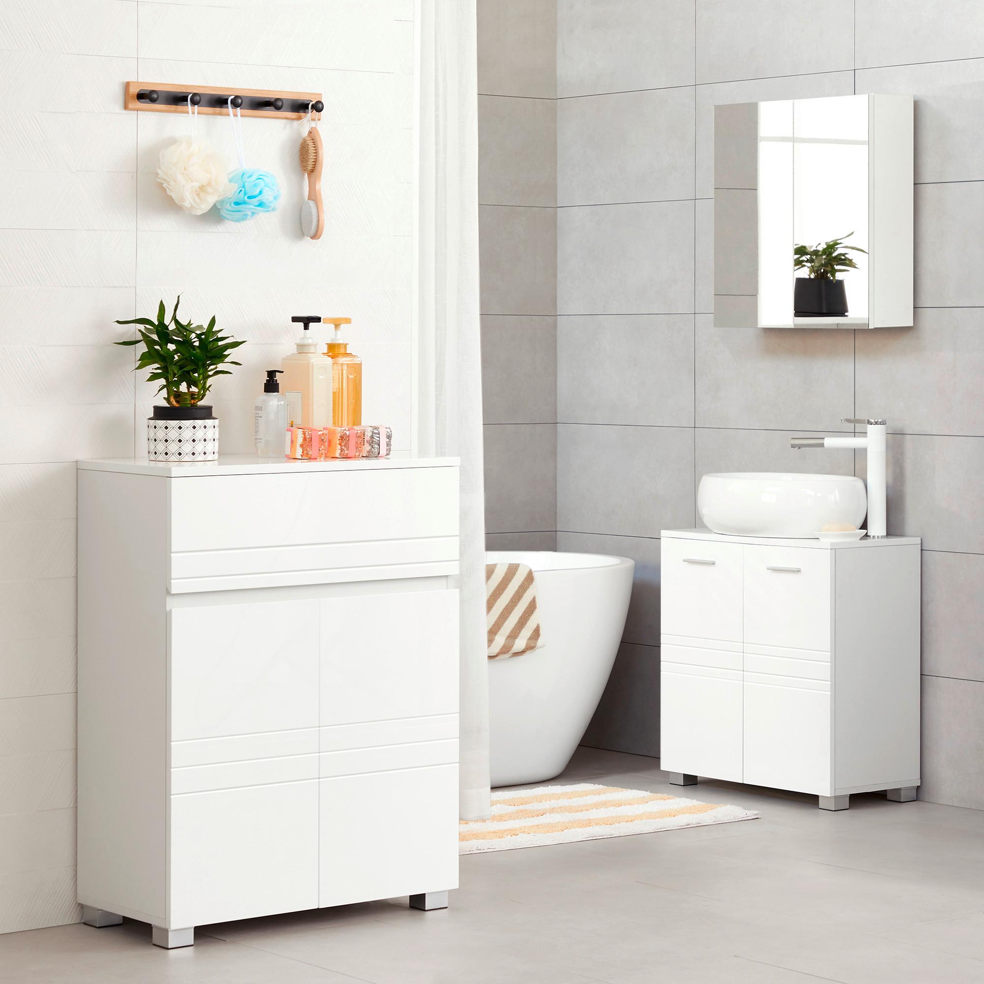 MIDISCHRANK BBK140W01 - Silberfarben/Weiß, Trend, Holzwerkstoff/Kunststoff (60/80/30cm) - MID.YOU