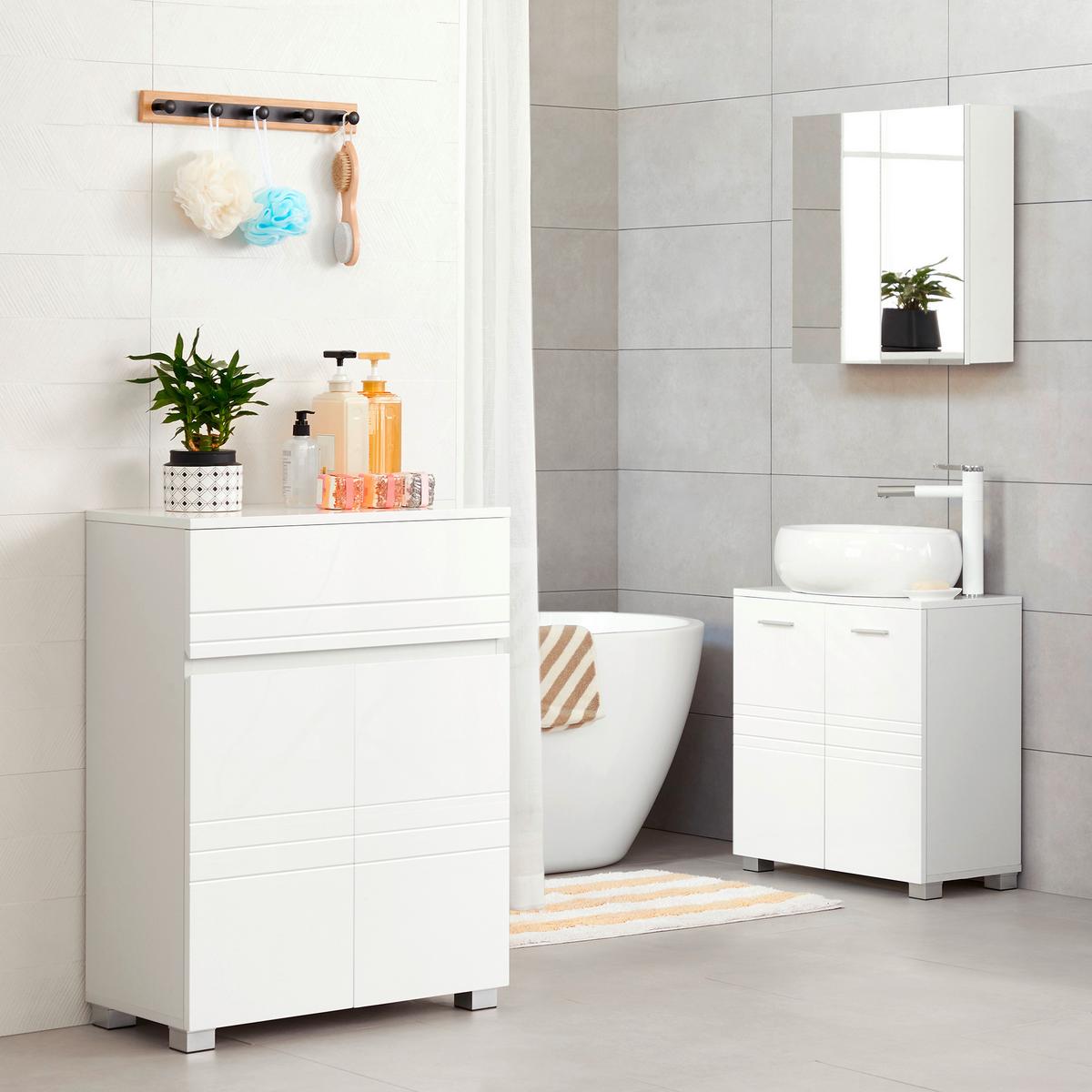 MIDISCHRANK BBK140W01 - Silberfarben/Weiß, Trend, Holzwerkstoff/Kunststoff (60/80/30cm) - MID.YOU
