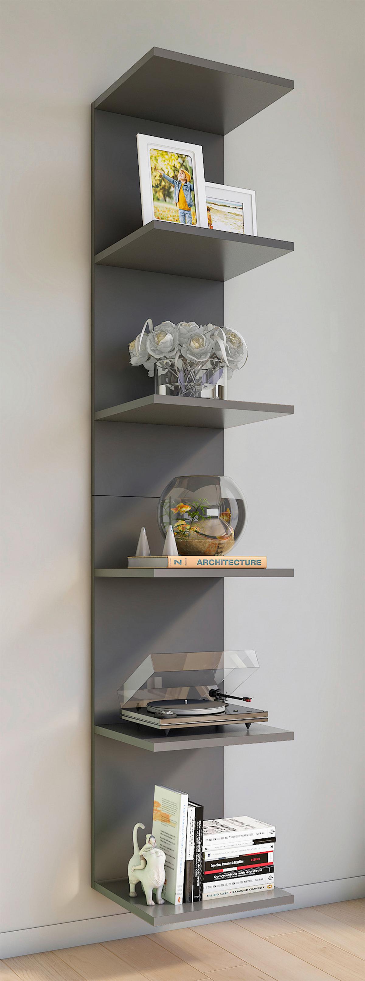 Stenski Regal Lazas, Siva - antracit, Moderno, leseni material (35/180/30cm) - MID.YOU