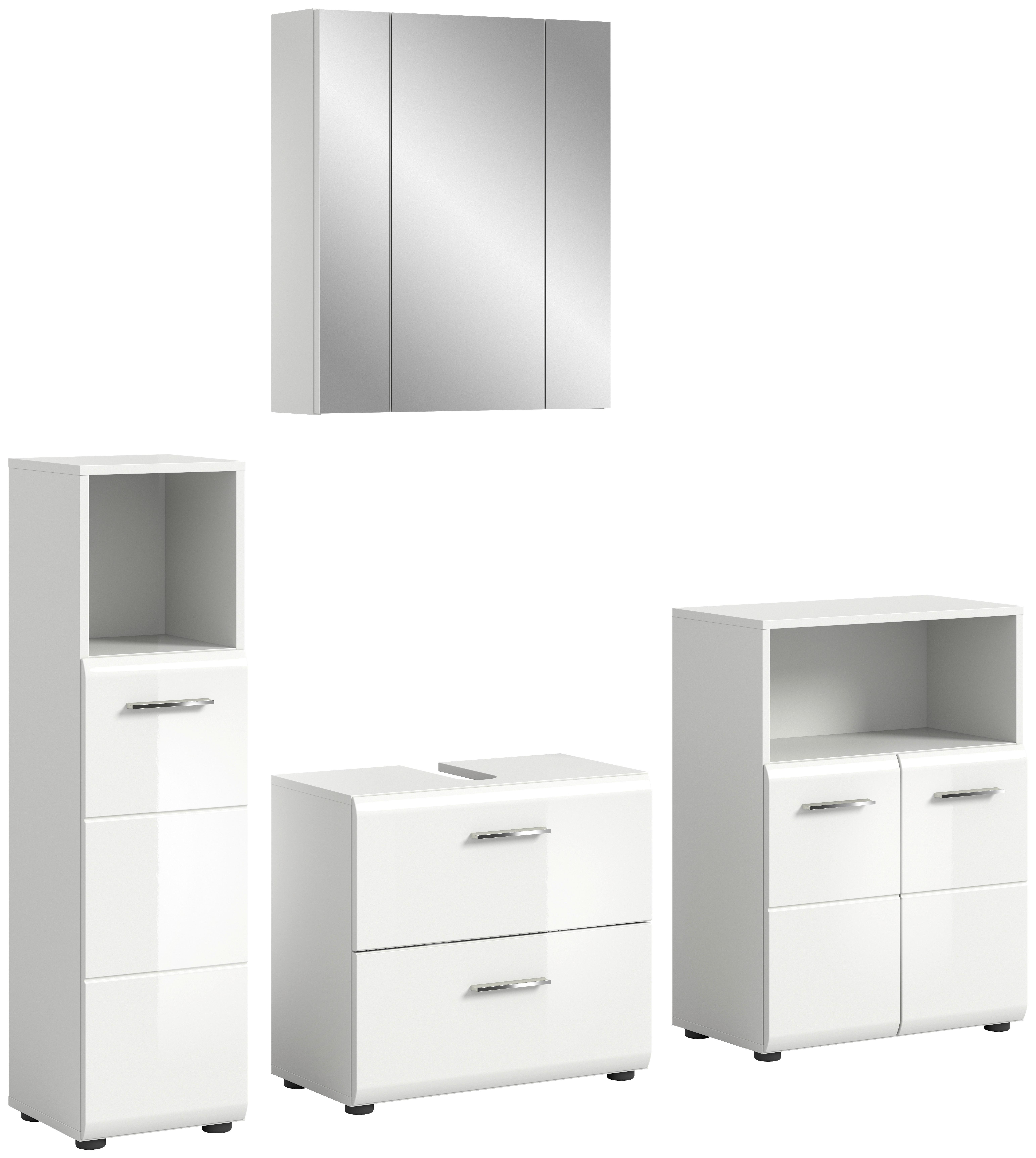 Badezimmer-Set ICE 4-teilig, Weiß Hochglanz - Weiß Hochglanz/Silberfarben, MODERN, Glas/Holzwerkstoff (150cm) - MID.YOU