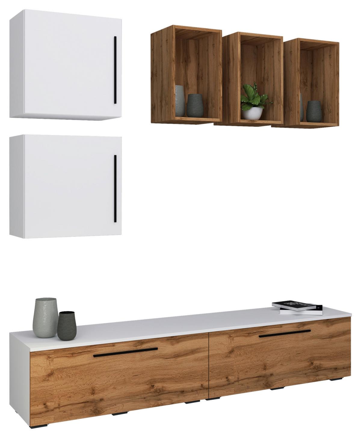 Dnevni Regal Arila, Barva Hrasta, Bela, 6-Delno - črna/bela, Moderno, umetna masa/leseni material (190/200/40cm) - MID.YOU