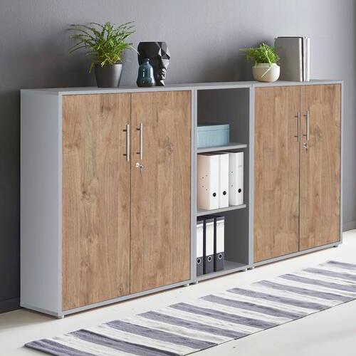 Aktenschrank Office Edition Sw Set 8 Grau/Eichefarben - Eichefarben/Grau, MODERN, Holzwerkstoff (213/114/33cm) - MID.YOU