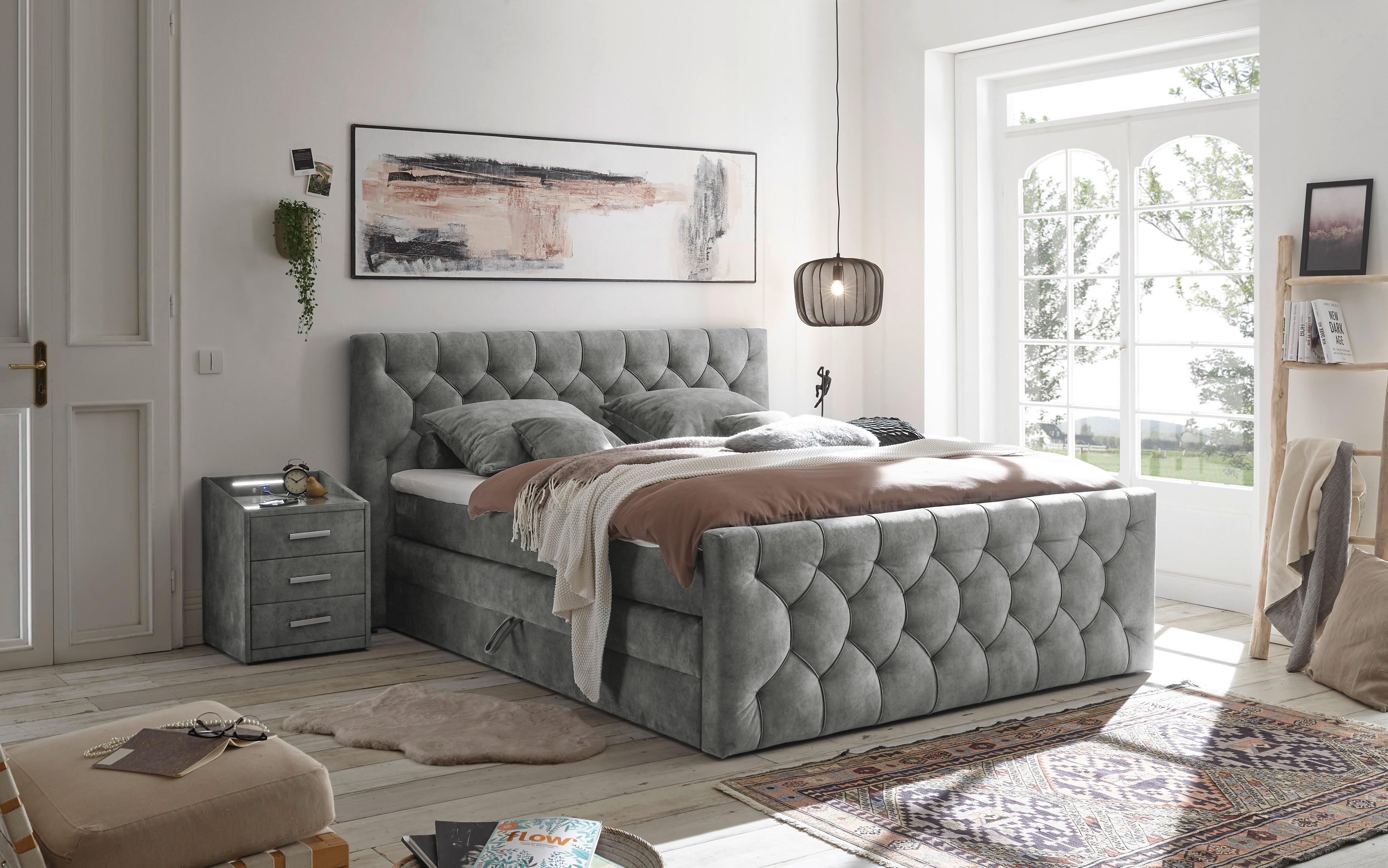 Boxspringbett Cashfield 8 ca. 180x200 cm Grau - Grau, MODERN, Holzwerkstoff/Kunststoff (180/200cm) - MID.YOU