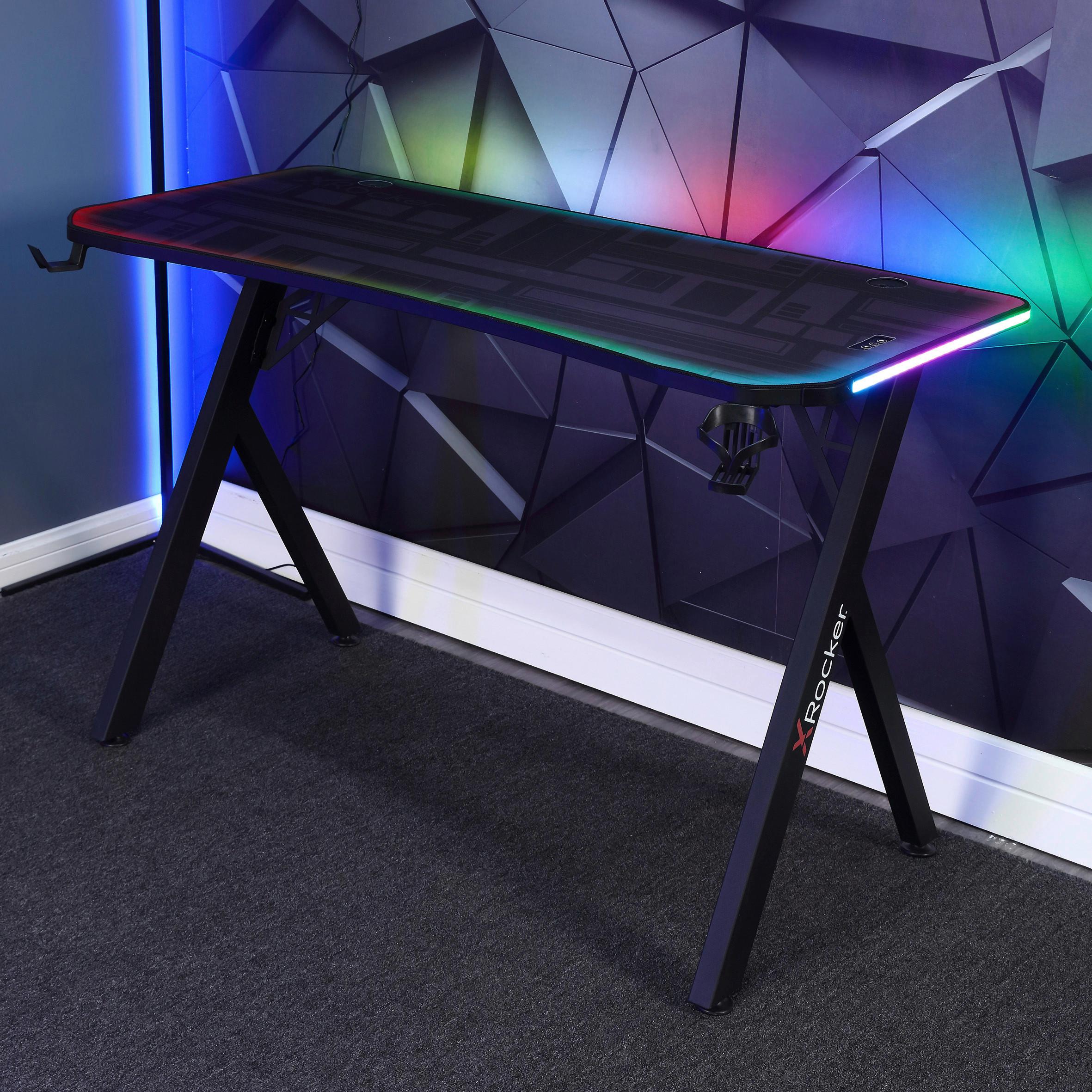 Gamingtisch XR Lumio ca. 110x55x75 cm Schwarz mit LED - Schwarz, MODERN, Holzwerkstoff/Metall (110/55/75cm) - X Rocker