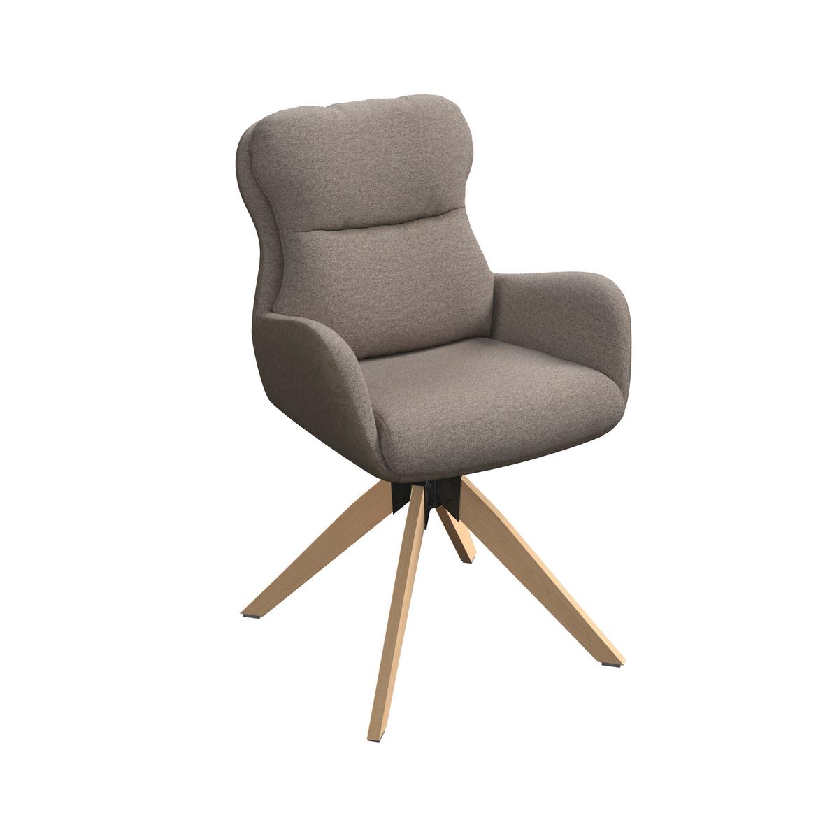 Armlehnstuhl Neelia Braun Webstoff Drehbar Gepolstert - Braun/Naturfarben, MODERN, Holz/Textil (71/60/94cm) - Bessagi Home