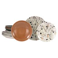 Jedilni Servis Terrazzo Mix, 12-Delni - siva/barve korale, Basics, keramika - Creatable
