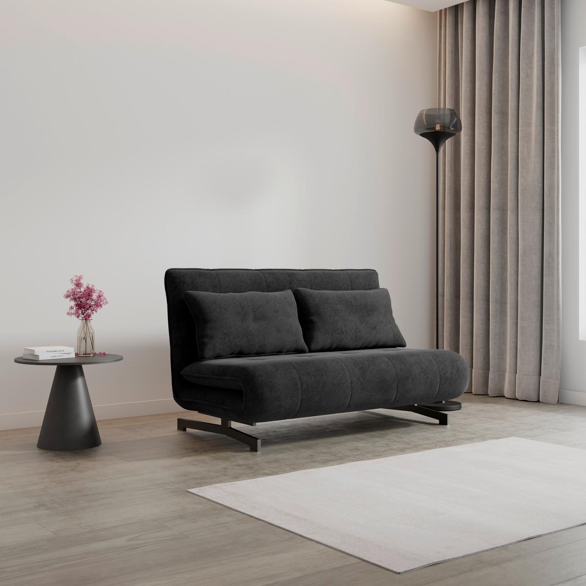 Kanapéágy Luna - fekete/sötétszürke, Modern, textil/fém (142/62/40cm) - Bessagi Home