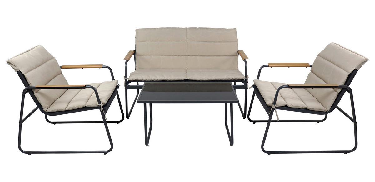 LOUNGEGARNITUR LEXILA 920577 4-TLG - Creme/Schwarz, Modern, Glas/Kunststoff - Gardenson