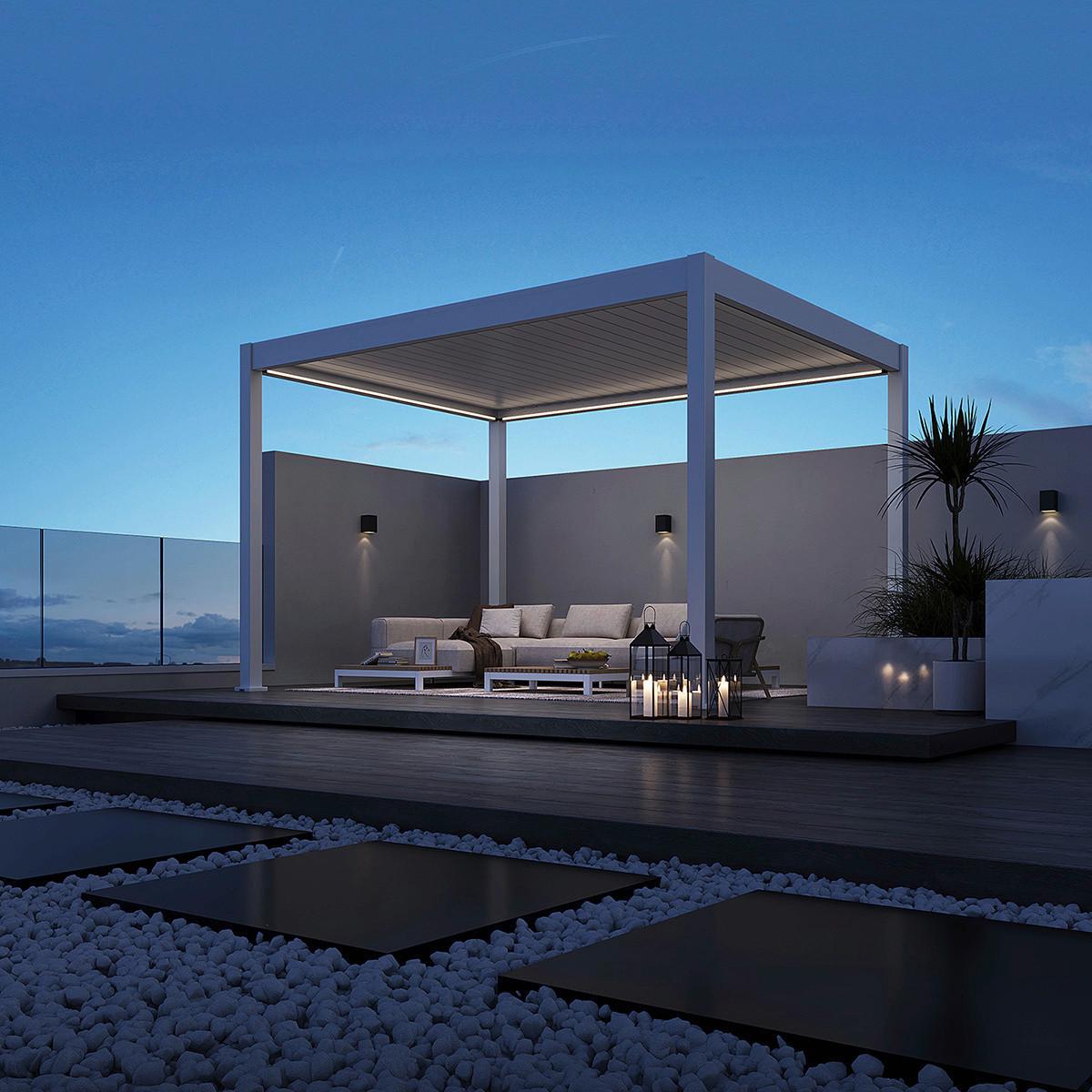 Pergola E-superior, Bela, Osvetlitev, 3x4m - bela/visoki sijaj, Basics, kovina (300/255/400cm) - Gardenson