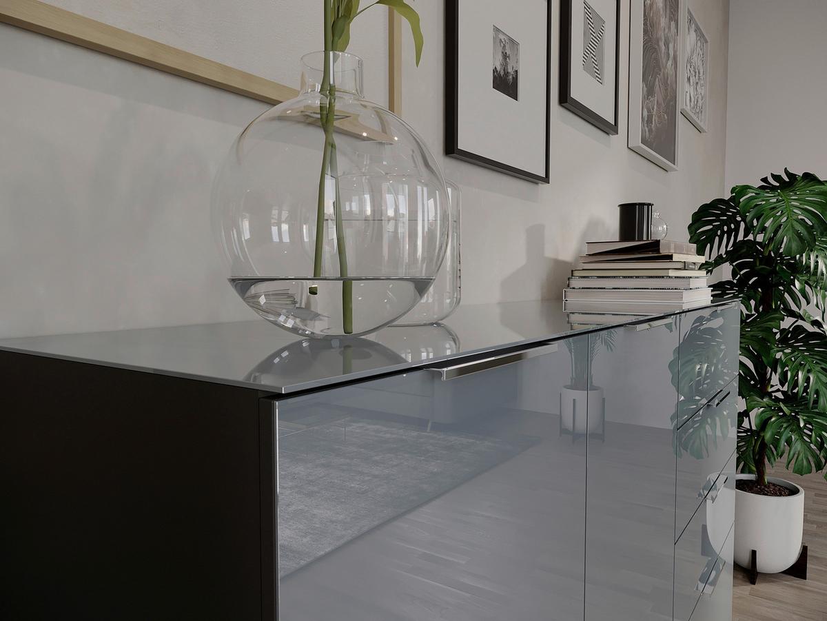 Sideboard Oakland in Grau/Graphitfarben - Chromfarben/Silberfarben, MODERN, Glas/Holzwerkstoff (134/102/42cm) - Premium Living