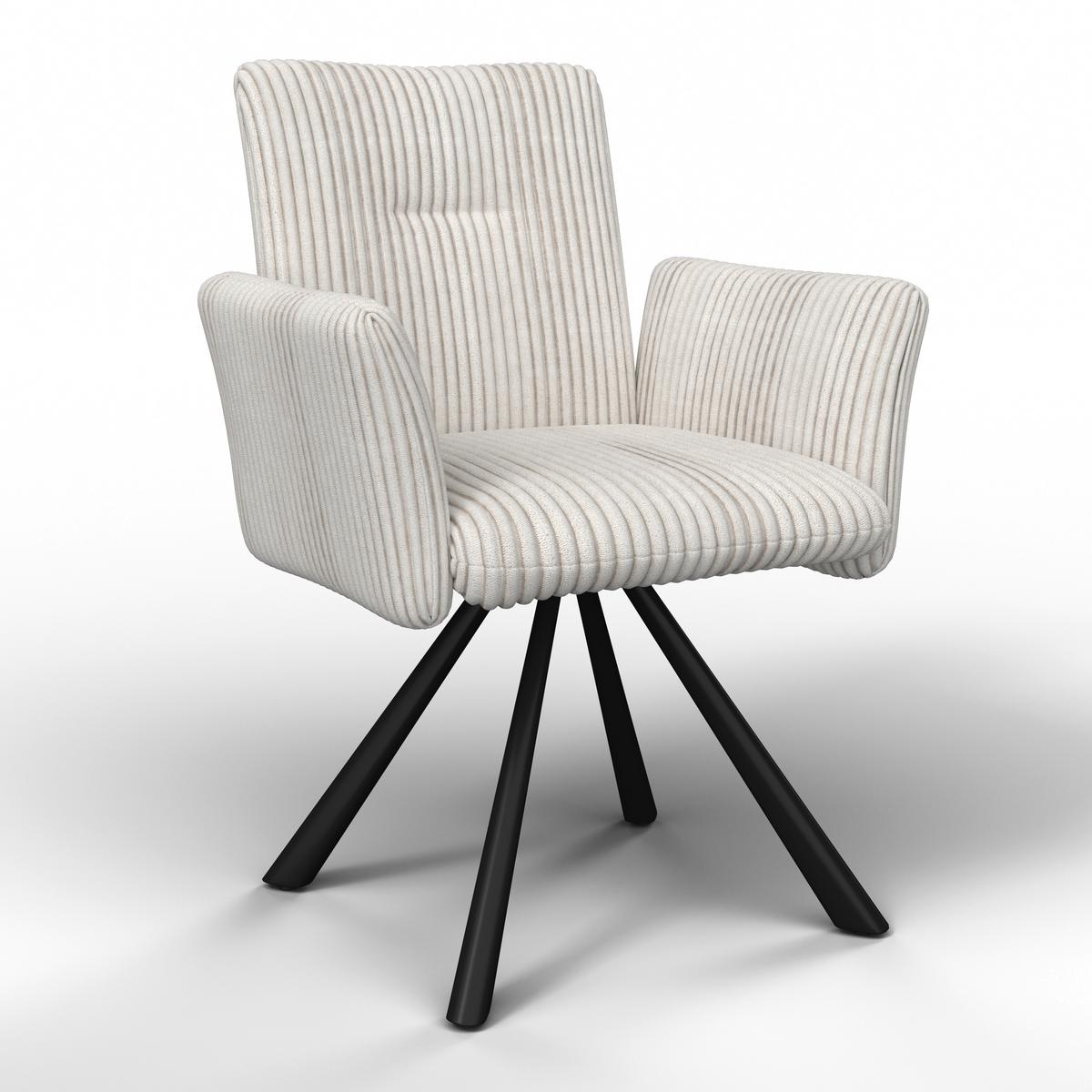 Armlehnstuhl Jade Beige Cord Drehbar Gepolstert - Beige/Schwarz, MODERN, Holz/Textil (64/87/63cm) - Bessagi Home