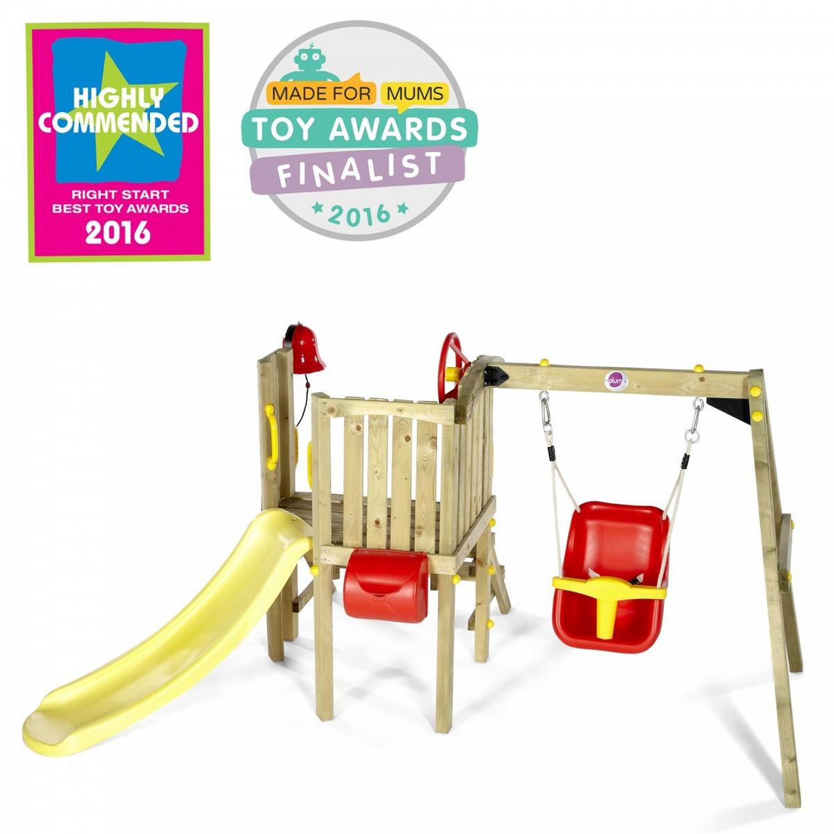 Spielturm Plum aus Holz/Kunststoff - Fichtefarben/Gelb, Basics, Holz/Kunststoff (244/162/123cm)