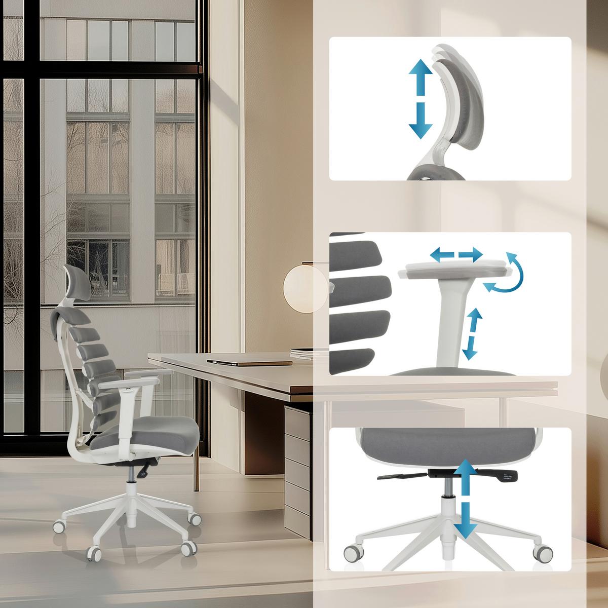 Pisarniški Stol Ergo Line W, Siva - temno siva/bela, Moderno, umetna masa/tekstil (67/116 - 133/65cm) - MID.YOU