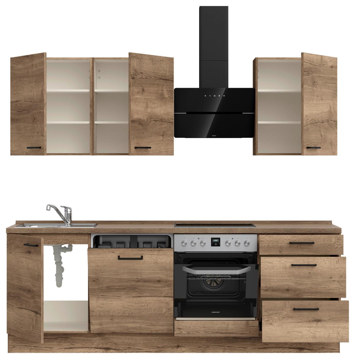 Küchenblock Structura High m. Geräten Eiche dunkel - Eiche dunkel/Schwarz, MODERN, Holzwerkstoff/Metall (240cm) - Nobilia