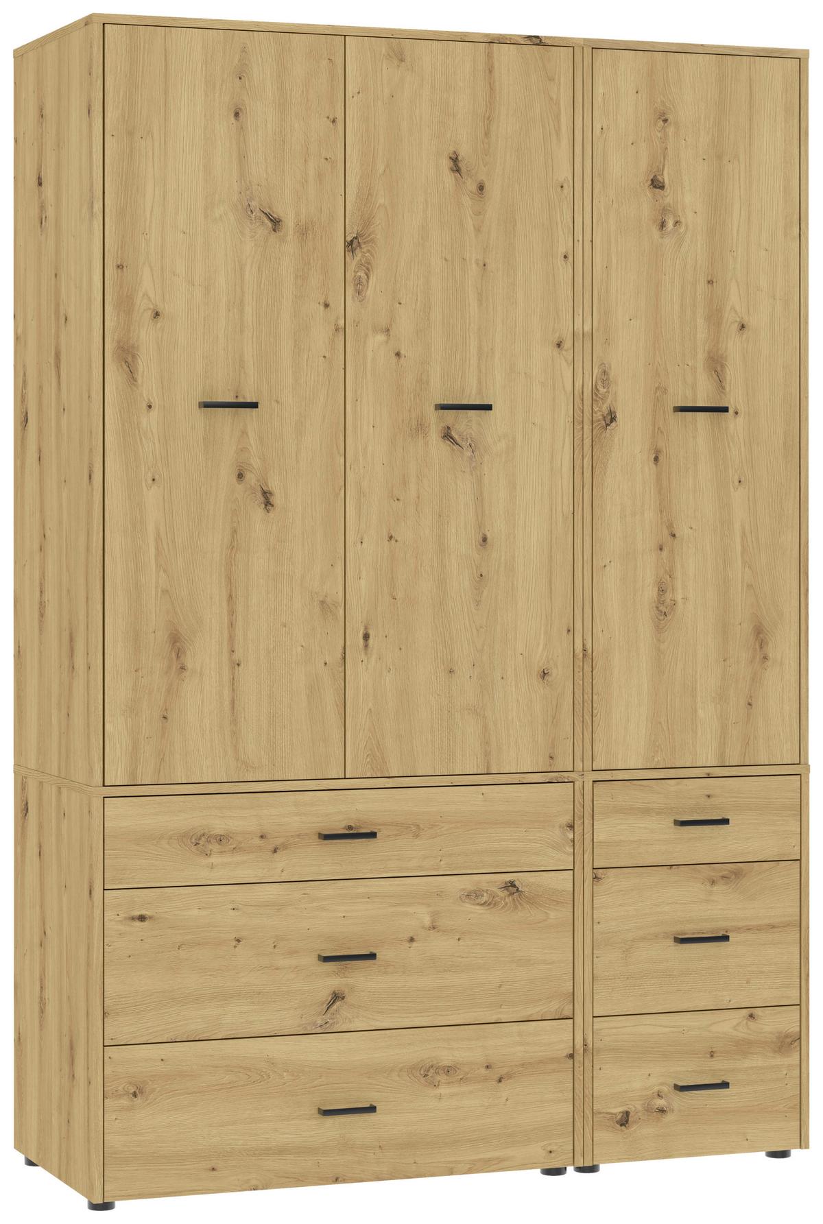 Kleiderschrank Kivo Eiche Artisan - Schwarz/Eiche Artisan, Basics, Holzwerkstoff/Kunststoff (135/239,40/52,1cm) - Based