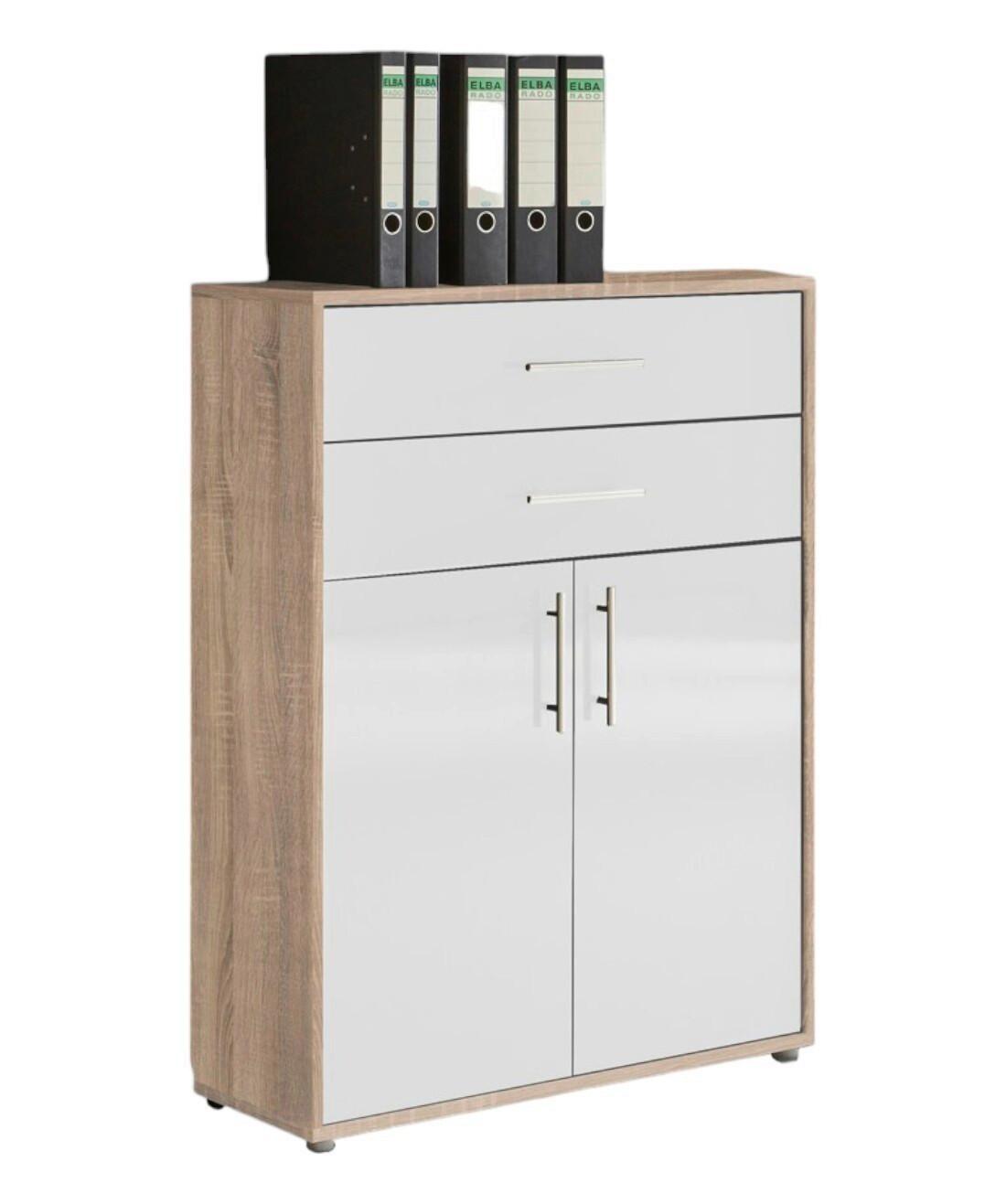 Aktenschrank Office Edition Sonoma Eiche/Weiß - Weiß Hochglanz/Sonoma Eiche, MODERN, Holzwerkstoff (84,5/114/33cm) - MID.YOU