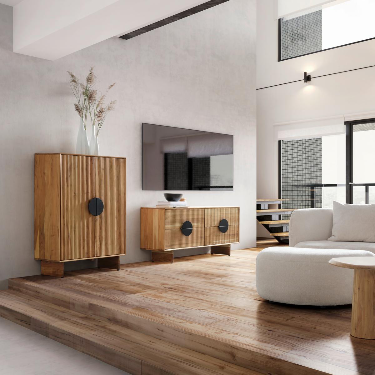LOWBOARD ROSY -STUDIO- - Schwarz/Akaziefarben, Lifestyle, Holz/Metall (140/65/38cm) - Premium Living