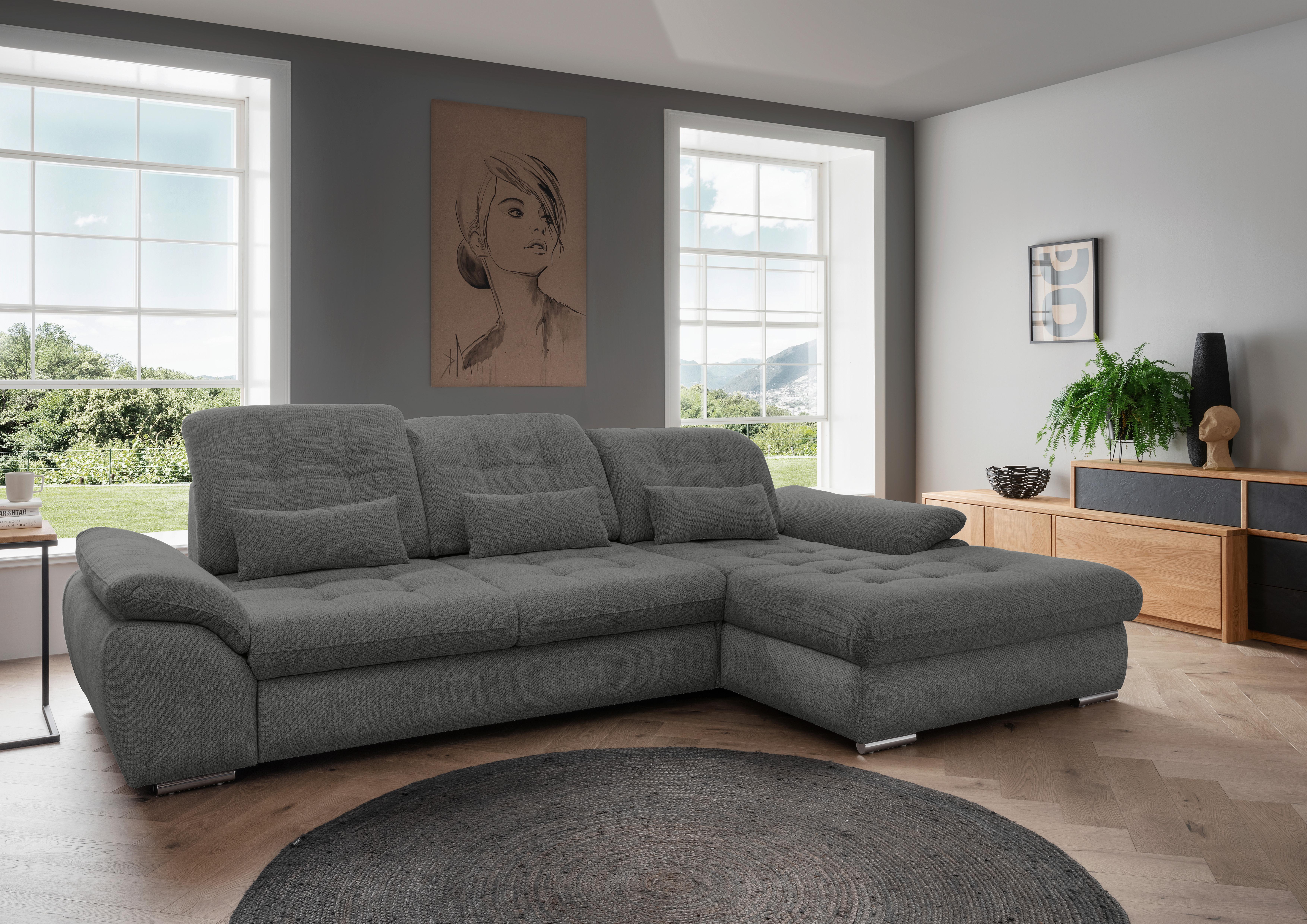 Ecksofa Rigatti mit Bettkasten ca. 314x184 cm Graubraun - Chromfarben/Graubraun, MODERN, Textil/Metall (314/184cm) - Livetastic