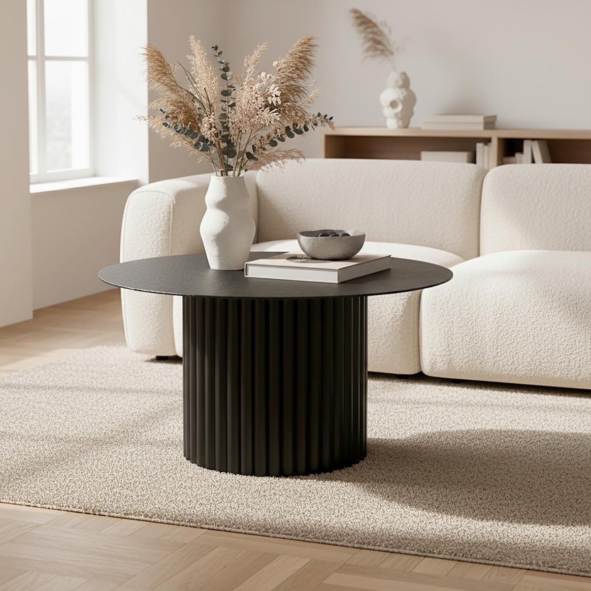 Couchtisch Zelia Schwarz MDF rund - Schwarz, MODERN, Glas/Holz (80/80/45cm) - Bessagi Home