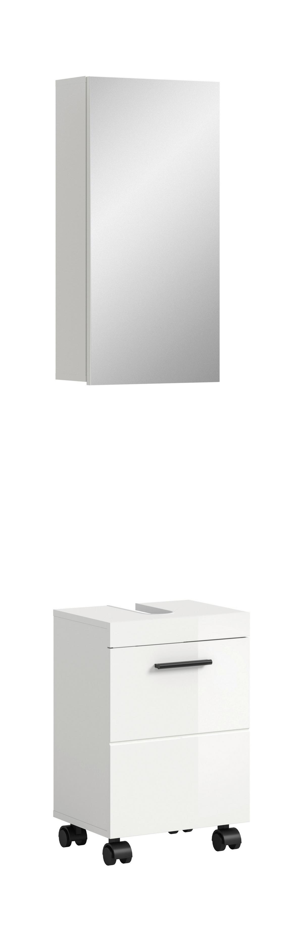 Badezimmer NOVA Weiß, Weiß Hochglanz 2-teilig - Weiß Hochglanz/Schwarz, Trend, Glas/Holzwerkstoff (40cm) - MID.YOU