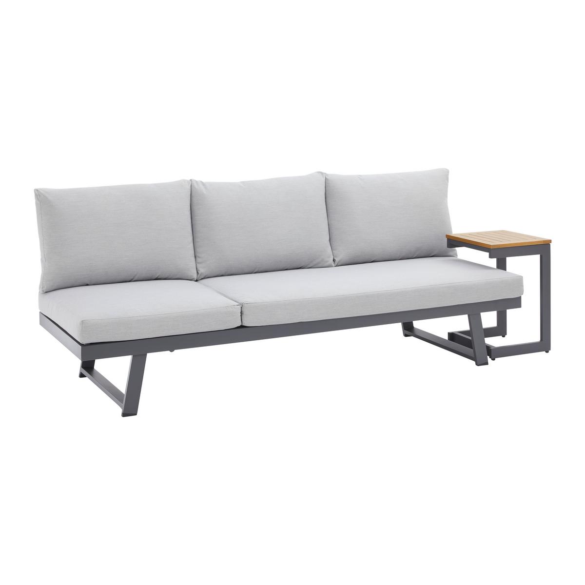 Gartenliege Loan Grau Holz Metall/Outdoorstoff +Tisch - Dunkelgrau/Anthrazit, MODERN, Holz/Textil (210/84/78cm) - Bessagi Garden