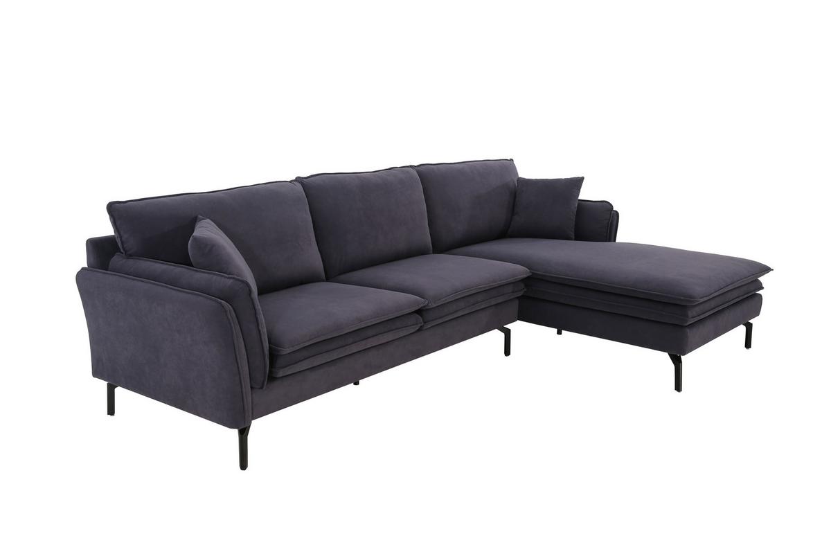 canapé d'angle in Grau Samt - gris/noir, Modern, métal/textile (296/86/170cm) - Bessagi Home