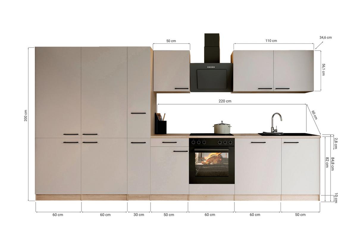 Küchenblock Merle m. Geräten Kaschmir - Kaschmir/Eichefarben, Trend, Holzwerkstoff/Metall (370cm) - Respekta