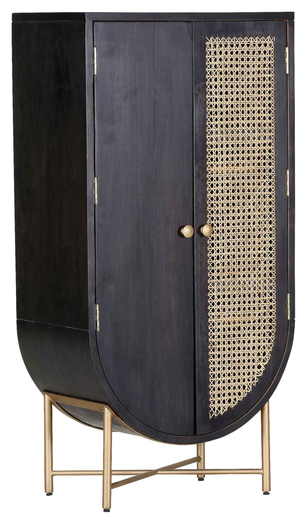 Highboard aus Mangoholz in Schwarz - Messingfarben/Schwarz, Lifestyle, Holz/Metall (70/142/48cm) - Premium Living